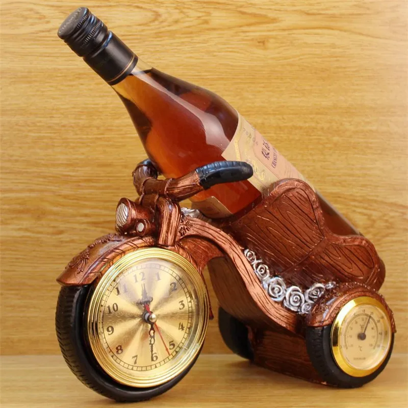

Motorcycle Wine Rack Resin Craftwork Clock Hygrothermograph Wine Bottle Home Accessories Wine Holder L3082