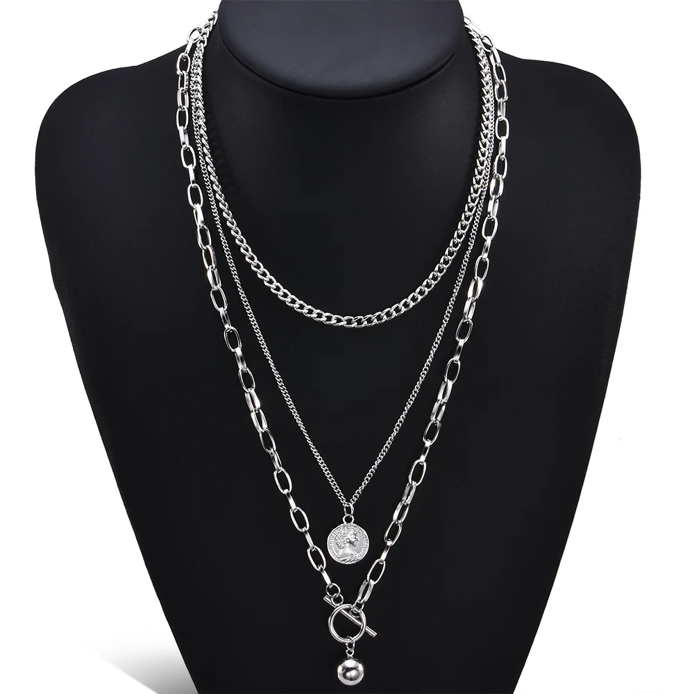 Винтажные многослойные серебряные ожерелья для мужчин, модные ожерелья-цепочки из нержавеющей стали и подвески, колье, ювелирные изделия