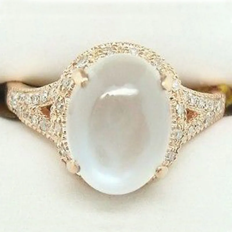 

Luxury Round Moonstone Ring Silver Color Ring White Crystal Wedding Rings For Women Fashion Jewelry Anillos Mujer O4Q950