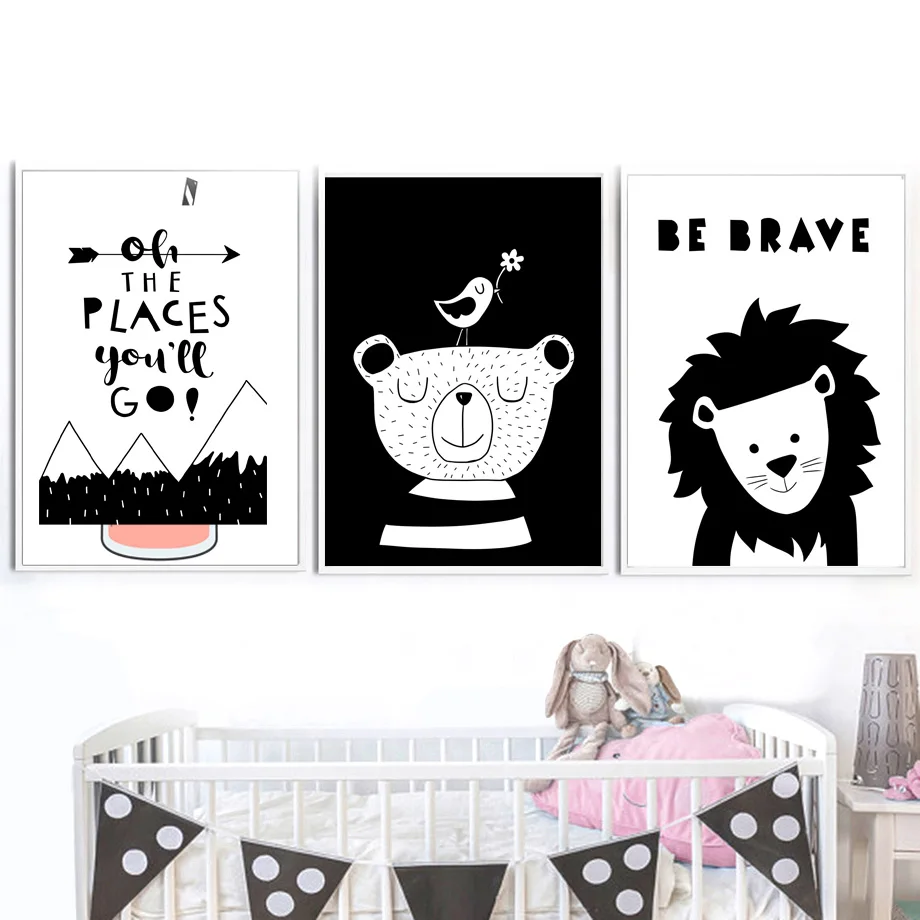 

Bear Lion Mountain Quotes Wall Art Canvas Painting Nordic Posters And Prints Black White Animals Wall Pictures Kids Room Decor