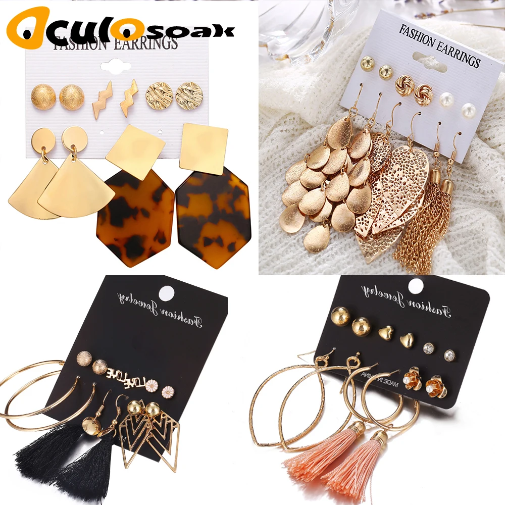 

5 Pairs/set Women Female Stud Earring Fashion Metallic Polygonal Leopard Print Acrylic Earrings Set 2019