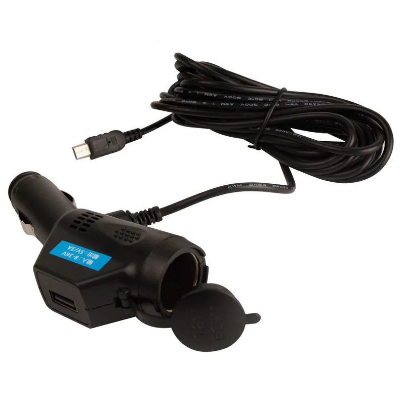 Car DVR Charger Line  3.5m Car charger 3A USB Multi-function cellphone car charger Power Cord with Cigarette Lighter USB