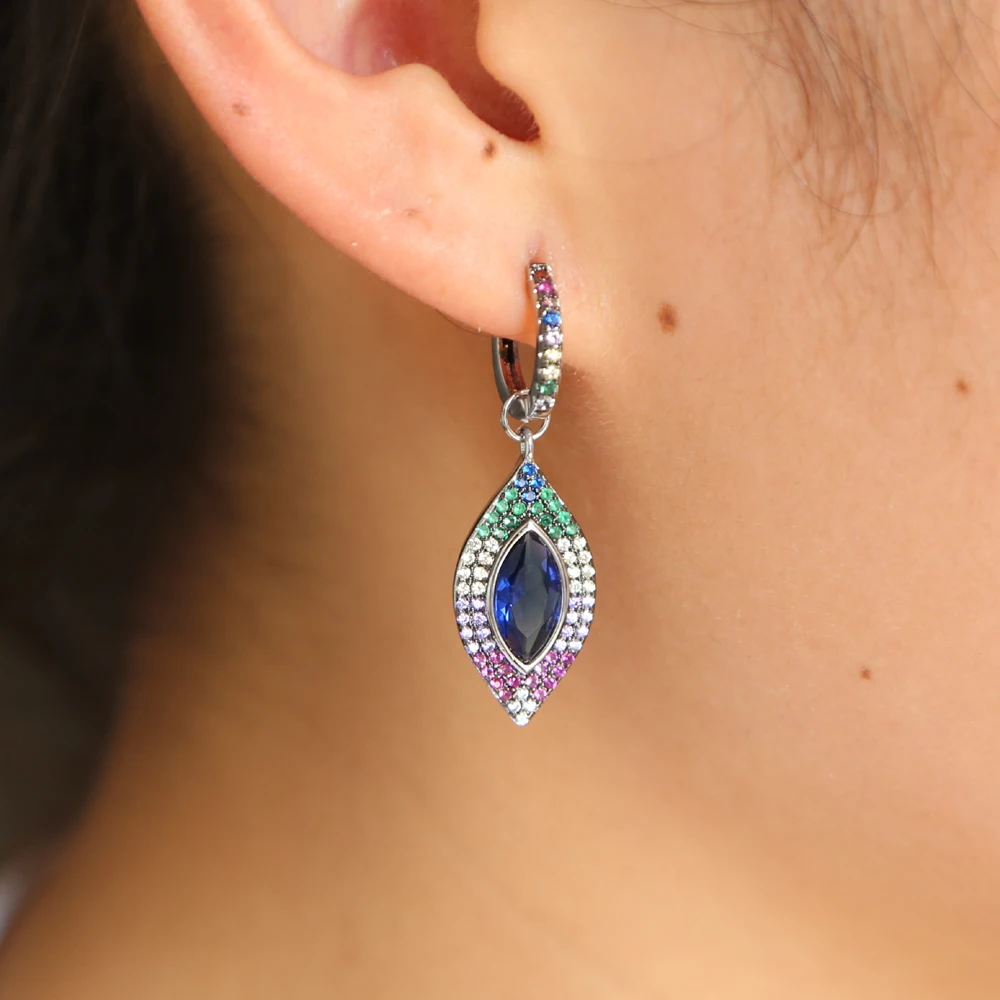 

elegant fashion evil eye charm rose gold color fashion sparking women turkish evil eye crystlal colorful cz dangle earring girls