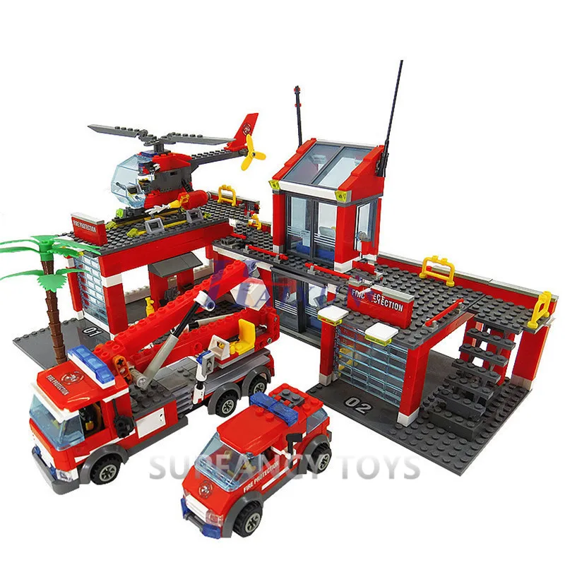 Najtaniej 774 sztuk City Fire Station Building Blocks ustawia wóz strażacki Fighter Technic ciężarówka cegły samochodowe Playmobil LegoINGLs zabawki dla dzieci