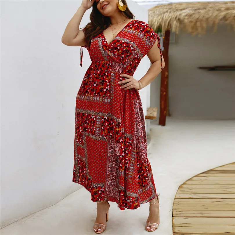 Women Summer Vintage vestidos Dress Sexy Women Flower Beach Party Short Sleeve V-Neck Floral Print Mini dress#4M21 (15)