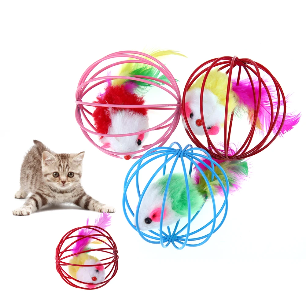 6.5cm Playing Toys False Mouse in Rat Cage Ball For Pet Cat Kitten