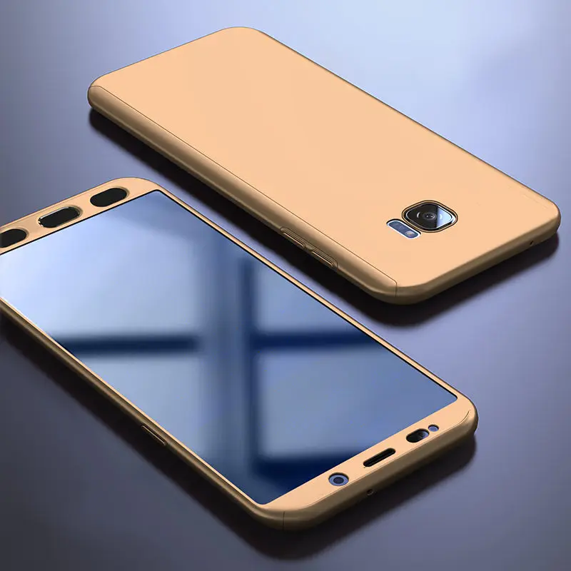 360 градусов полный чехол s для samsung Galaxy J2 Core чехол для телефона для samsung J2 Core J260F J260 J 2 SM-J260F чехол s закаленное стекло - Цвет: Golden