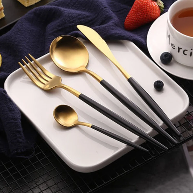 

Coffee Accessories 4Pcs Stainless Steel Cutlery Set Kitchen Cutting Tool Fork Spoon Teaspoon Kit Coffee Spoon