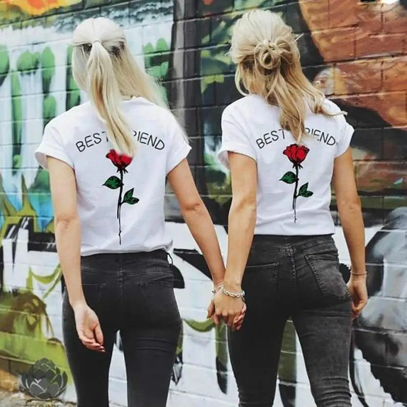

KANCOOLD tops high quality Best Friend Letters Rose Printed T Shirts Causal Tops t-Shirt summer tops for women 2018MA7