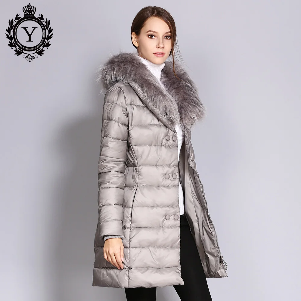 2018 New COUTUDI Winter Women Jacket Coat With Natural Rabbit Fur Collar Women Parkas Double Breasted Women Cotton Padded Jacket