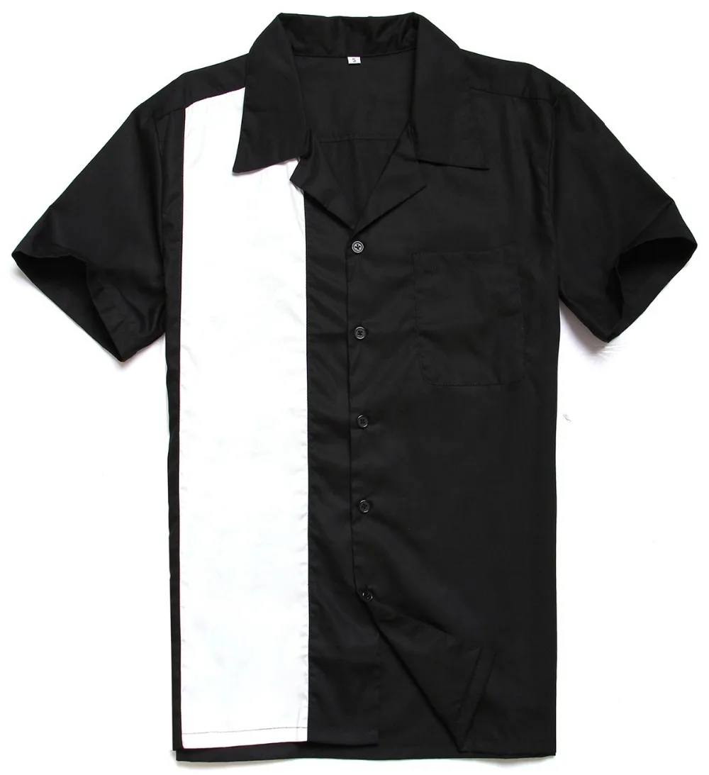 CandowLook высокое качество Для мужчин, воротник черный, белый цвет Панель 50-60-х годов Ретро Винтаж рок-н-ролл хип-хоп рокабилли рубашка