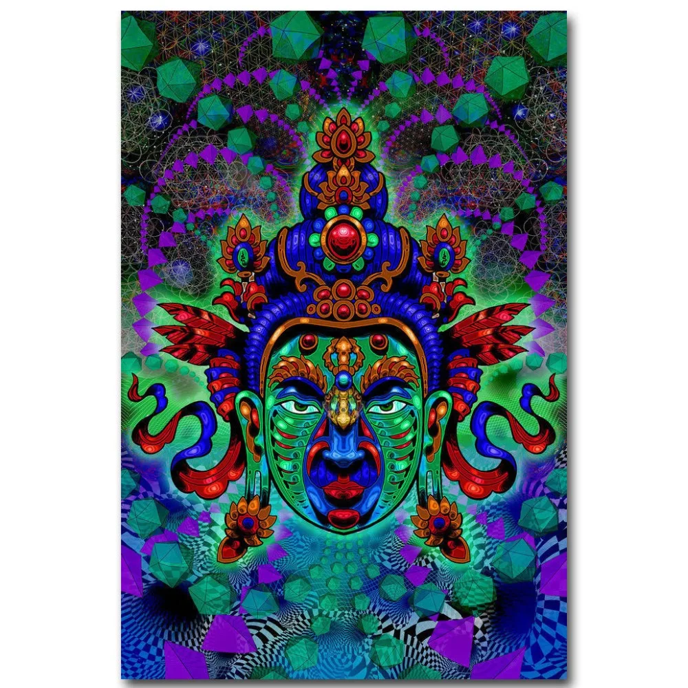 Buddha Green Tara Face Trippy Abstract-Silk Art Poster Wall Sicker Decoration Gift
