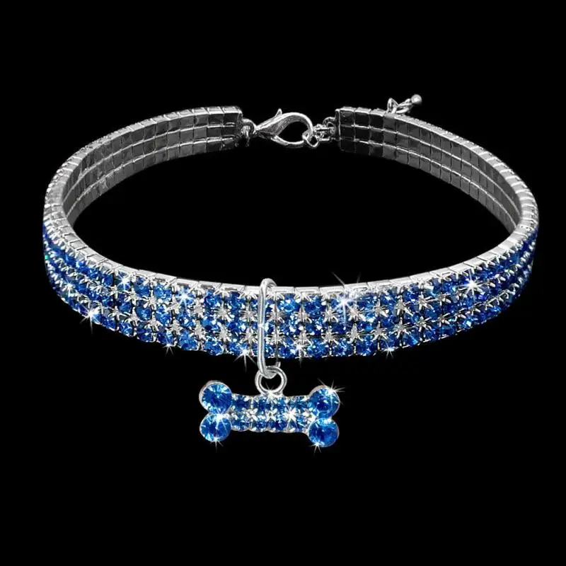 Beautiful Alloy Bling Rhinestone Dog Necklace Collar Pendant for Pet Puppy small dogs party decor - Цвет: Blue