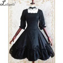Элегантное винтажное черное платье в стиле Лолиты жаккардовое платье с цветочным рисунком с рукавом три четверти черное платье серия Devil Rose от Strawberry Witch