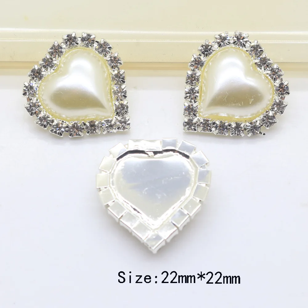 

Romantic Heart 10pc lvory pearl Rhinestone Button metal Wedding invitations decorate button hair flower center scrapbooking
