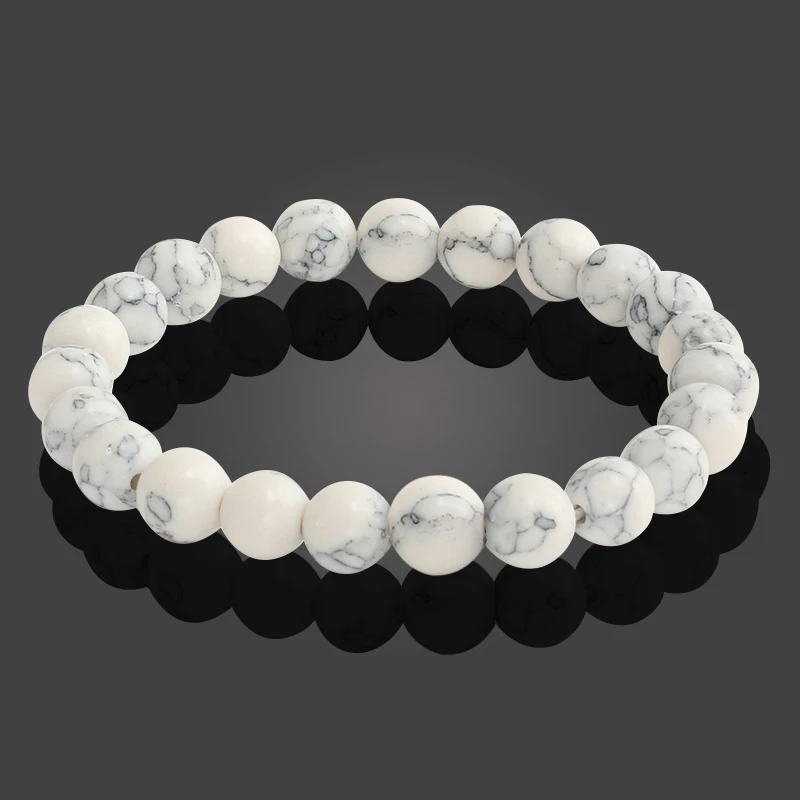 

Fashion Natural Black Pine Stone Beaded Bracelet White Round Beads Elastic Rope Bead Yoga Bracelets For Men Women Jewelry Gift
