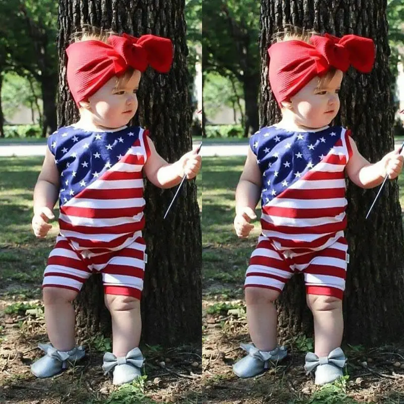 Flag Print Body suit Sunsuit Short Sleeve Clothes For Baby Summer Newborn Baby Boy Girl Outfits Clothes Cotton Romper Jumpsuit