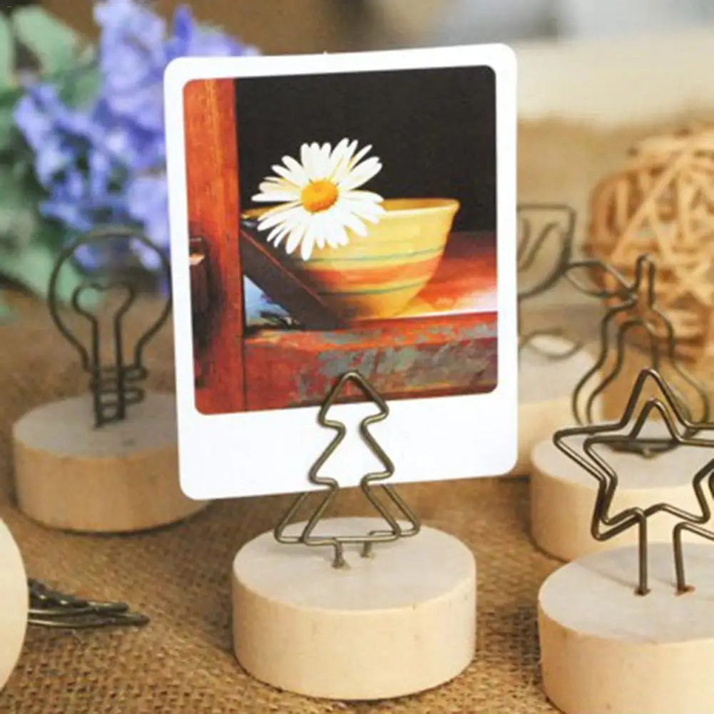 

Creative Circular Original Wooden Iron Photo Clips Mini Cute Notepad Business Card Clips Holder Message Clips Desktop Ornament