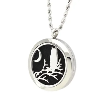 

5PCS New Owl On The Tree Pattern Hollow Stainless Steel Essential Oil Aromatherapy Locket Perfume Diffuser Locket Necklace