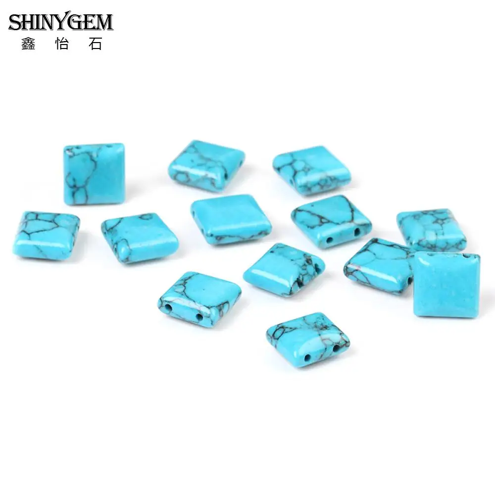 20 Piece/Lot Stabilized Turquoises Beads Square Shaped Pendant Double Hole DIY Handmade Jewelry Materials Jewelry Making