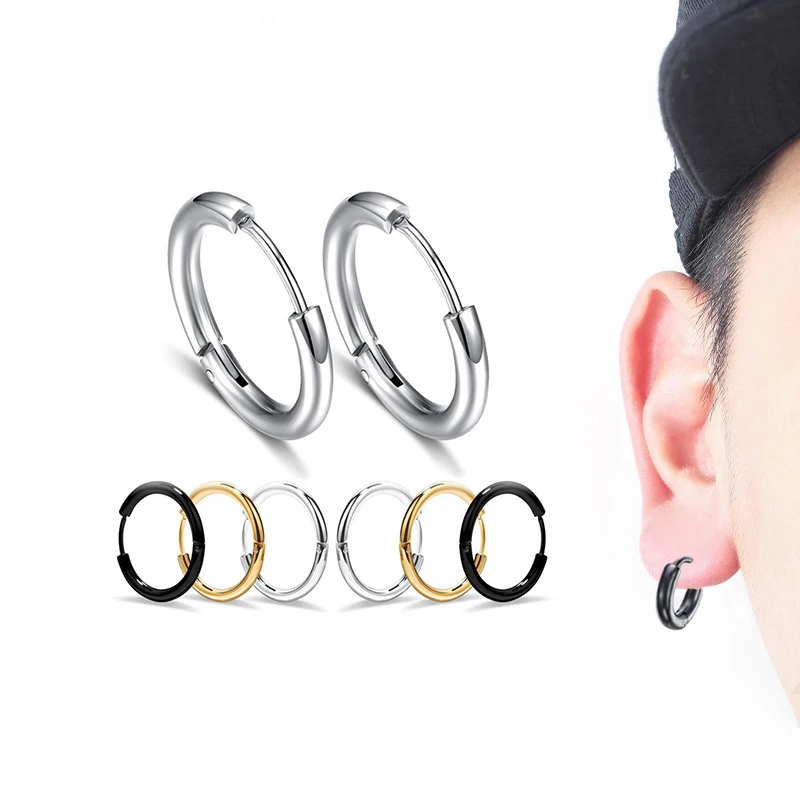 

Street pop Men Womens Girls earrings/Ear ring Smooth Round Earring Anti-allergic Stainless Steel personality simple Jewelry