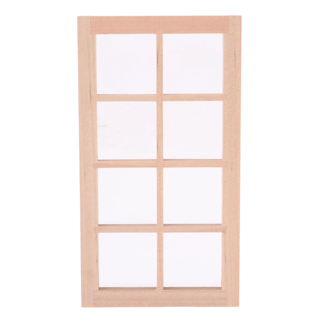 1/12 Dollhouse Miniature Unpainted Wooden 8-Pane Door Window Frame Accessory