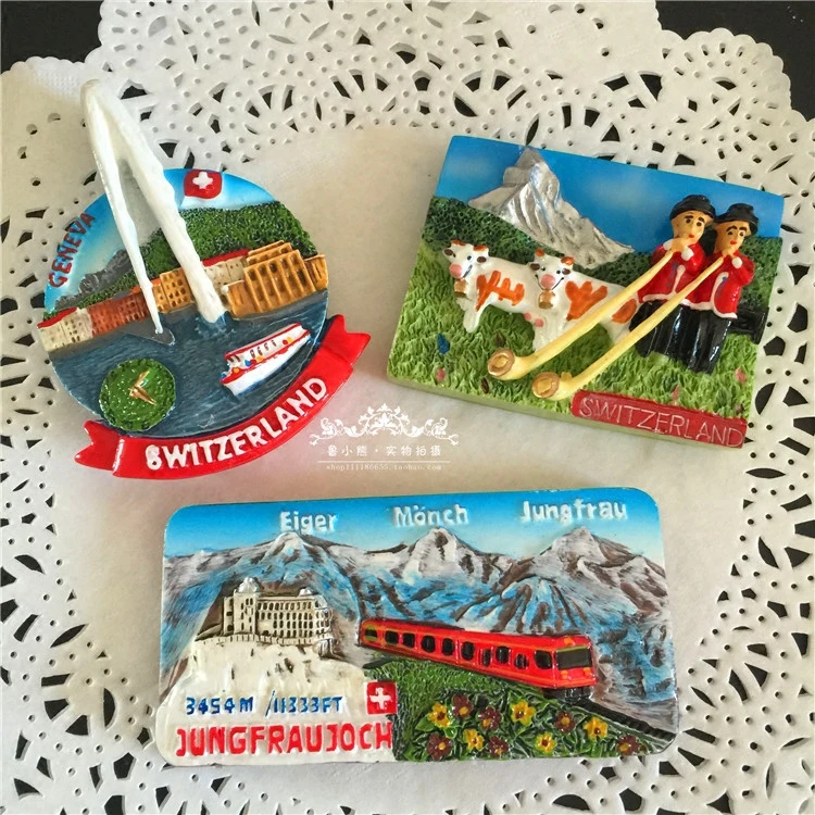 

Fridge Magnet 3D Resin Vintage Travel Place Refrigerator Tourist Souvenir Favorite Landscape Fountain Swiss Snow Mountain