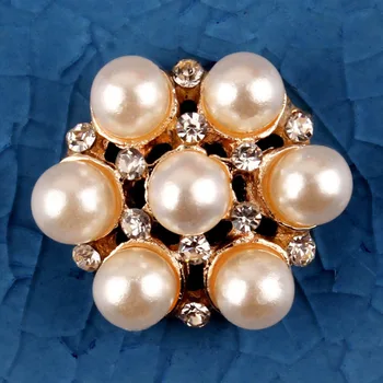 

30pcs/Lot New 3/4'' Gold Flower Rhinestone ABS Pearl Alloy Buttons Embellishment Flatback DIY Hair Bow Decorations