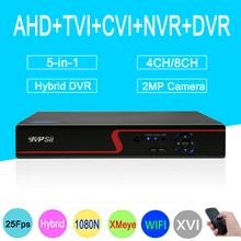 Красный Панель 1080 P Камеры Скрытого видеонаблюдения xmeye приложение 8CH/4CH 25fps 5 в 1 коаксиальный Гибридный NVR CVI TVI AHD видеонаблюдения DVR Бесплатная доставка