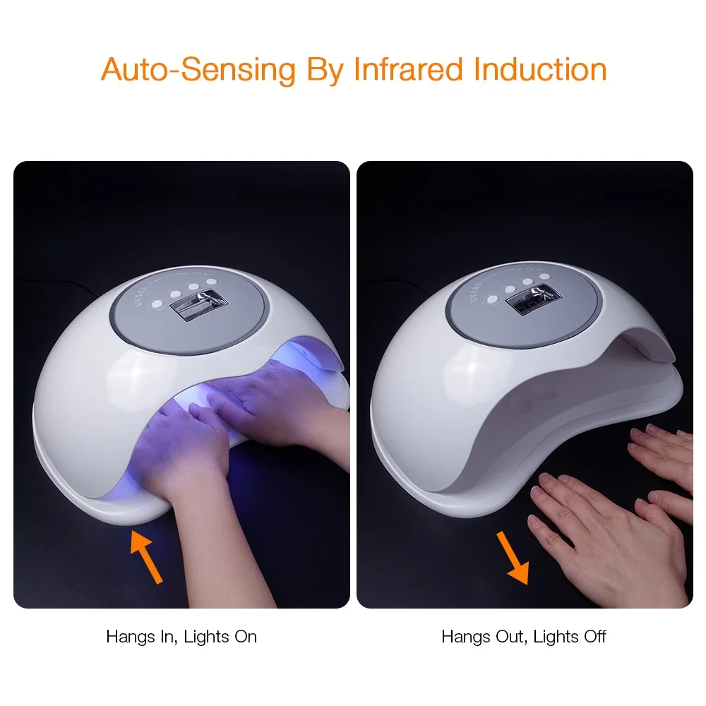 Kaufen 72W Smart Sensor Eis Lampe Nagel Trockner UV LED Gel Licht Lampe Nail art Maniküre Maschine Trockner 10S  30 S 60 S 99 Timer Für 2 Hand Füße