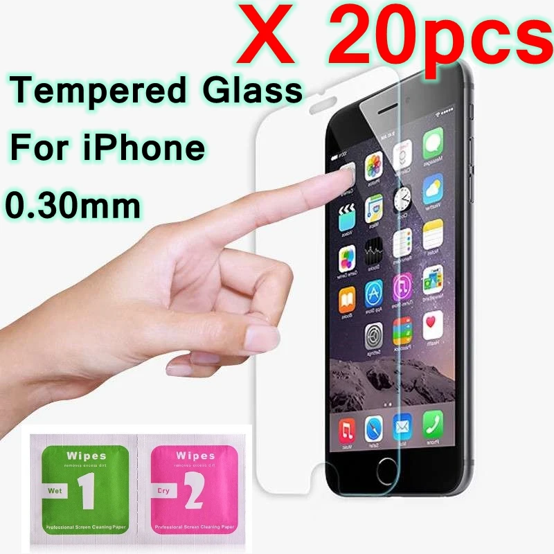 20pcs/Lot 9H Tempered Glass For iPhone 11 Pro Max X Ten 5 5s SE 6 6s 7 8 Plus XS XR XS Max Screen Protector Film Foam Package