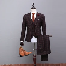 2016New Высококачественная в полоску строгий костюм; для жениха смокинги реальное изображение свадебной фаты жениха костюмы индивидуальный заказ(куртка+ штаны+ жилет