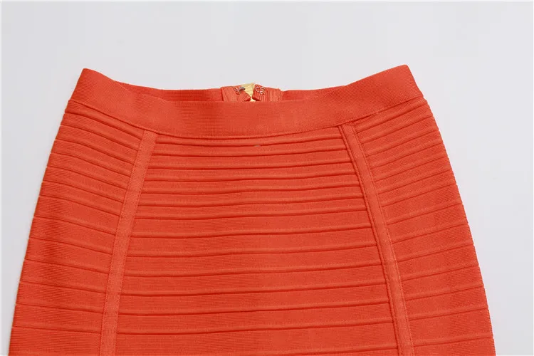 High Quality Black Red Blue Orange Zipper Bodycon Rayon Bandage Skirt Day Party Pencil Skirt