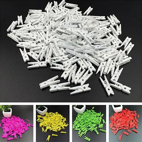 

100Pcs Mini Multicolor Wooden Clothes Photo Paper Peg Clothespin Craft Clips New