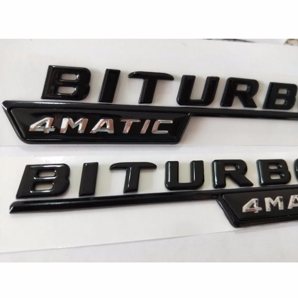 Chrome Black Red 1pair BITURBO 4MATIC Fender Emblem Emblems Badges Sticker for Mercedes Benz C43 E43 GLC43 GLE43 GLS43 CLS53 AMG