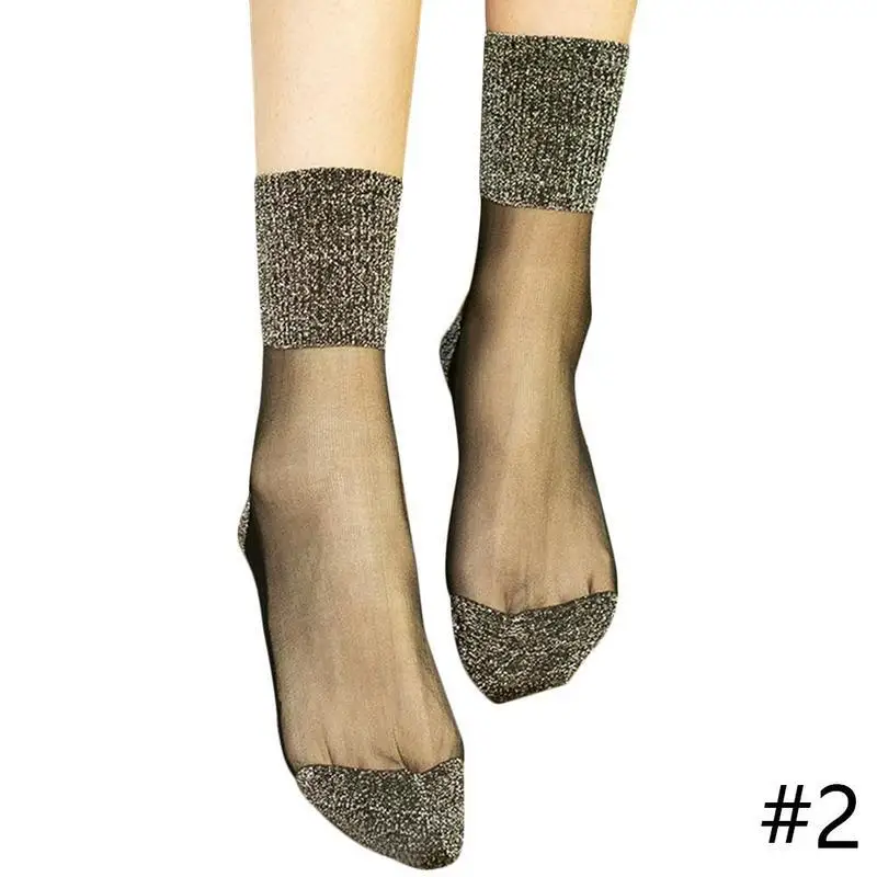 Сексуальные кружевные сетчатые носки в сеточку, прозрачные эластичные модные носки по щиколотку, тонкие женские блестящие шелковые носки - Цвет: 2