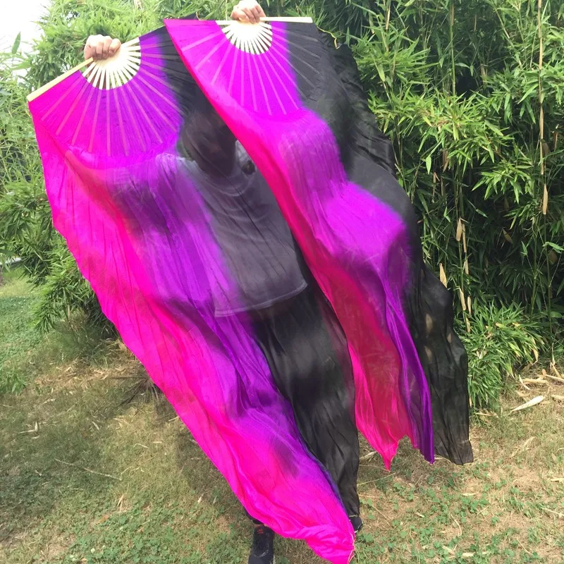 Вертикальный цвет танца живота натуральный шелк веер вуаль сексуальный танец живота чистый натуральный шелк фанаты сцены реквизит черный/фиолетовый/розовый