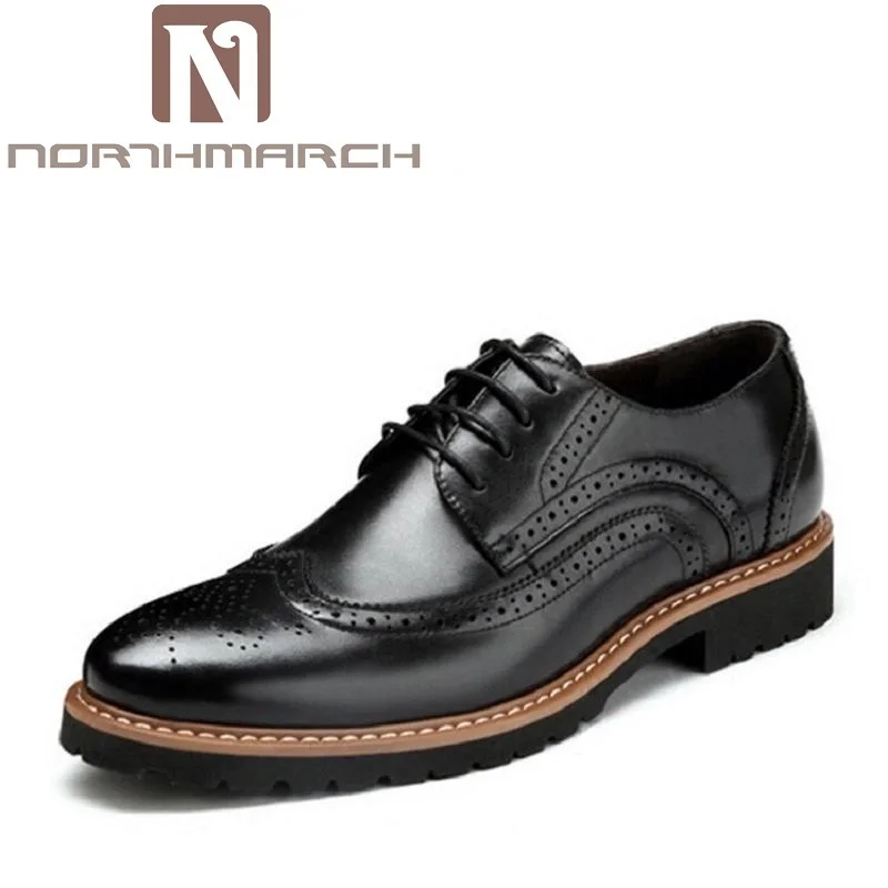 

NORTHMARCH Men Dress Shoes Autumn Fashion Genuine Cow Leather Lace Up Brogue England Mens Business Casual Shoes Brown Bottine