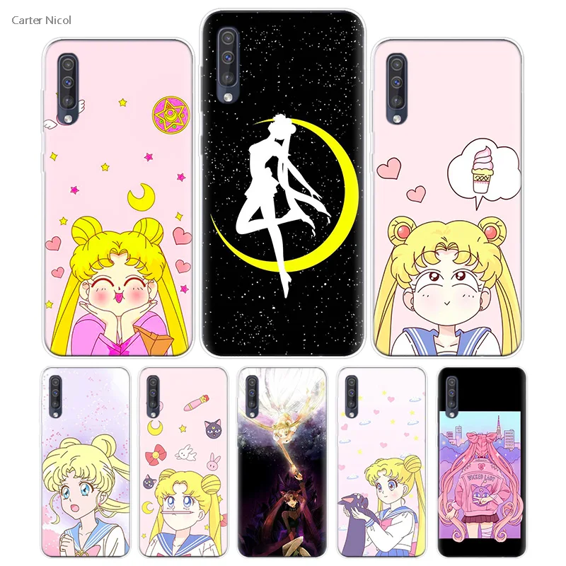 

Transpatrent Silicone Case for Samsung Galaxy A50 A70 A30 M30 M20 A10 A20 A40 M20 Cover Phone Sailor Moon Girl Free