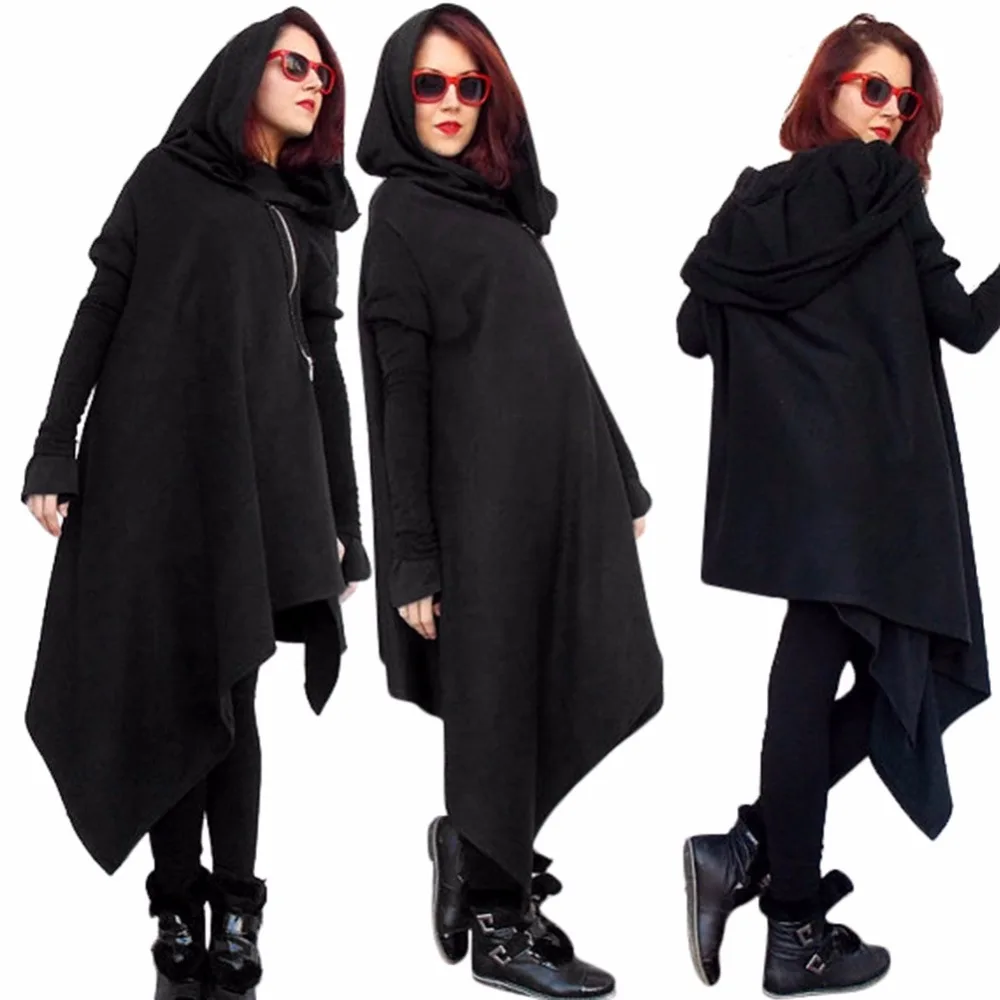 Women Poncho Hooded Sweatshirts Black Gown Mantle Hoodies Fashion ...