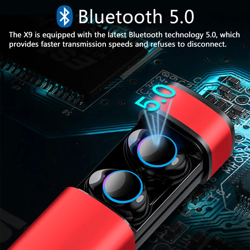XGODY X9 TWS Bluetooth Earbuds V5.0 Earphones with Mic Wireless 3D Stereo Headset Handsfree Calls for Phone With Charging Box