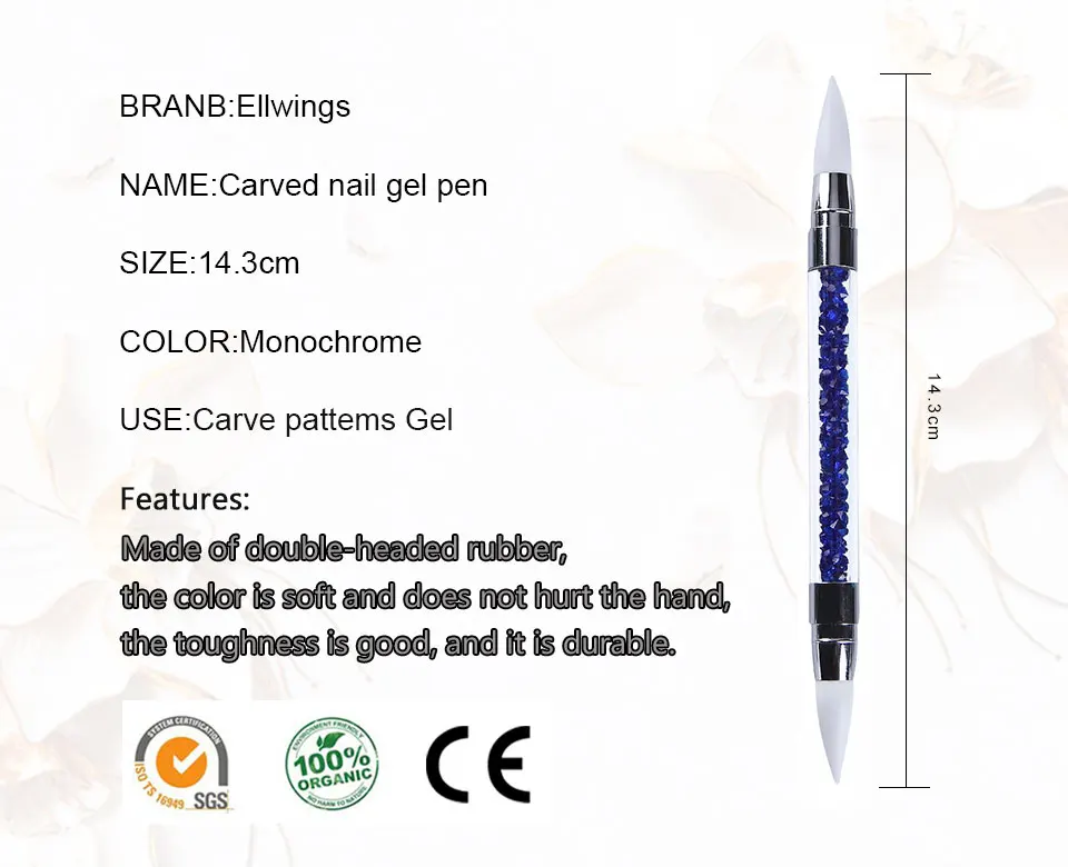 Ellwings акрил резьба ручка с двойной головкой Steentjes Handvat дизайн ногтей чистая Кисть-инструмент для маникюра DIY кисть для ногтей
