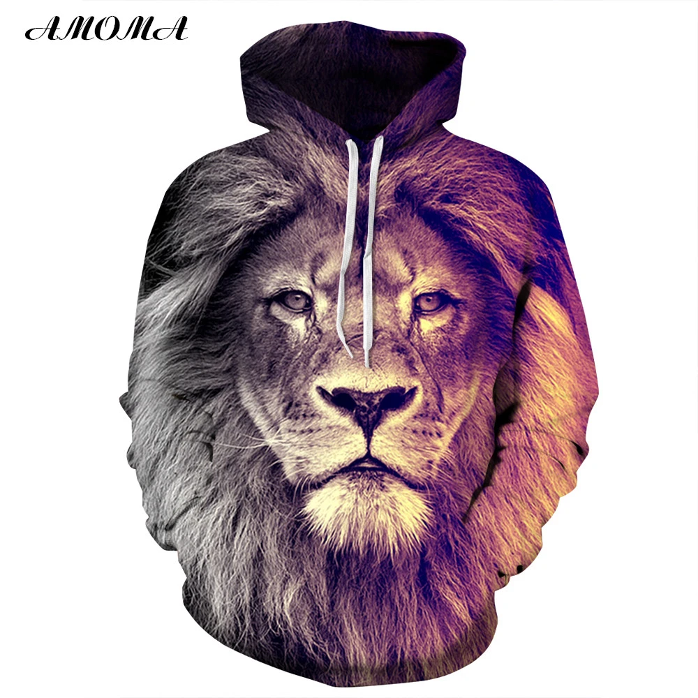 3d lion print hooded sweatshirt
