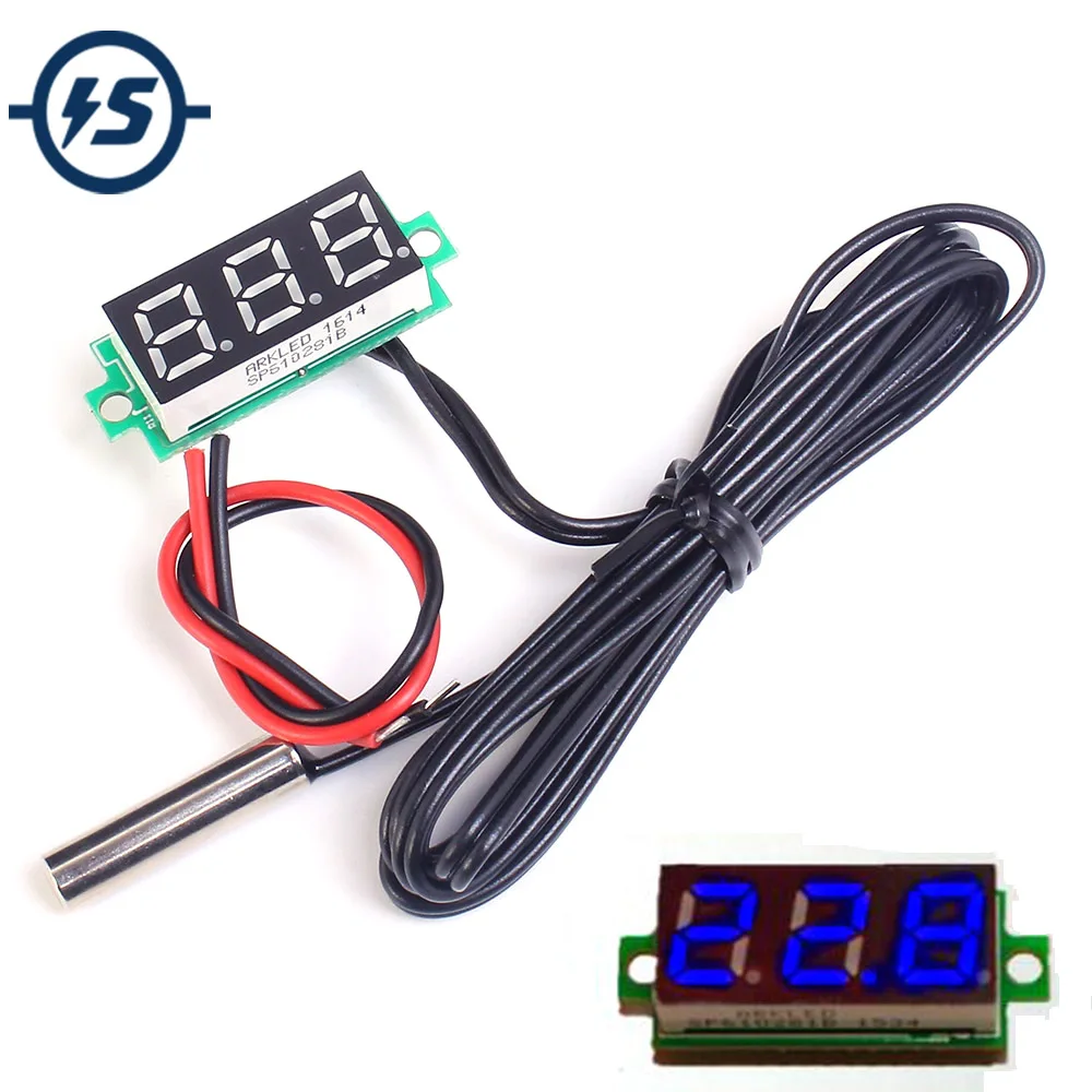 Temperature Sensor Detector Digital Thermometer w/ NTC Metal Waterproof Probe 0.28 Inch Blue DC 4-28V