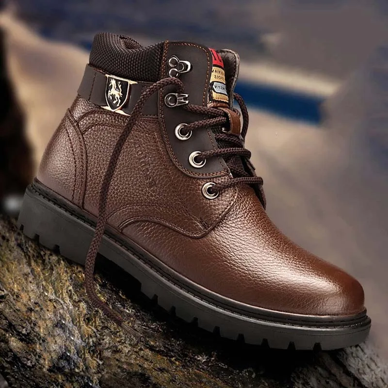

Masorini Men Winter Shoes Warm Comfortable Fashion Genuine Leather Snow Boots Waterproof Boots Men's Wool Plush WW-669