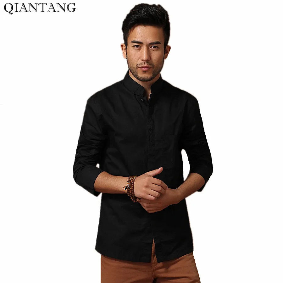 Black Men's Cotton Long sleeve Kung Fu Shirt Classic Chinese Style Tang