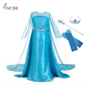 

MUABABY Girls Elsa Dresses Kids Long Sleeve Beadings Princess Dress up Party Costume Snow Queen Floor Length Supplies