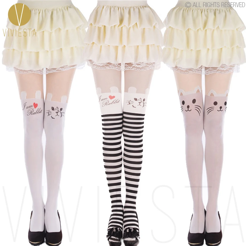 CUTE WHITE TATTOO TIGHTS 60D Kawaii Women's Girls' Sexy Fancy Dolly