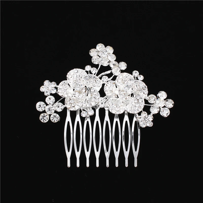 YueBanG Small Flowers Metal Hair Combs White Silver Wedding Hair