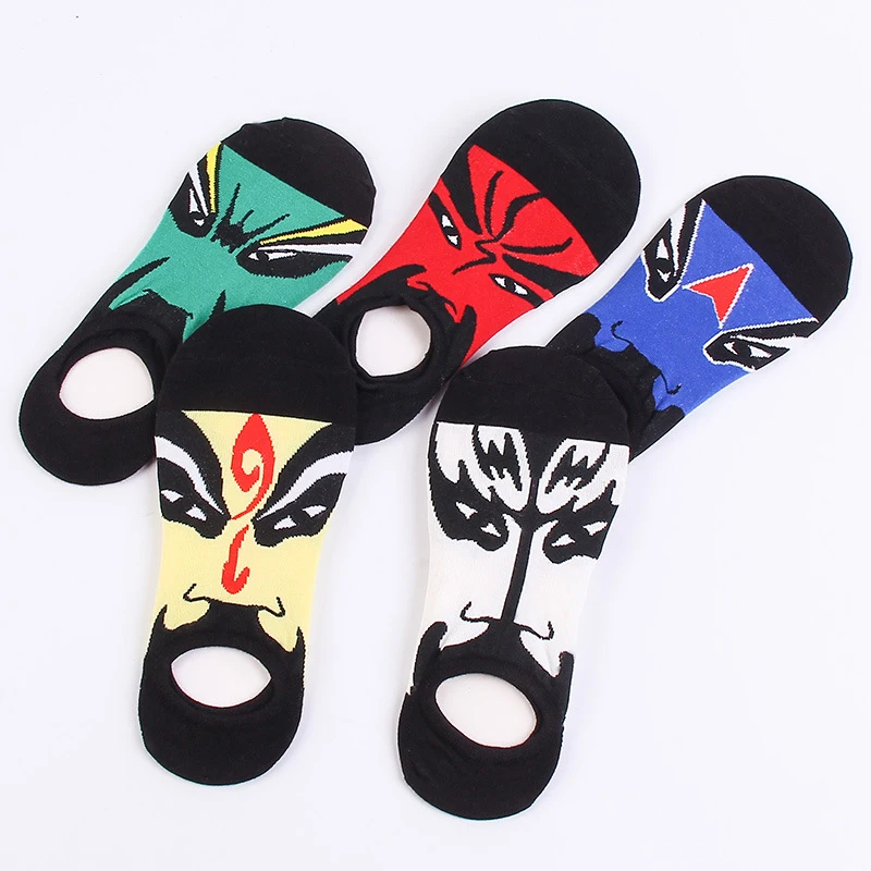 

Hot Chinese picture mask Spring summer men's boat socks Short tube casual invisible cotton women socks